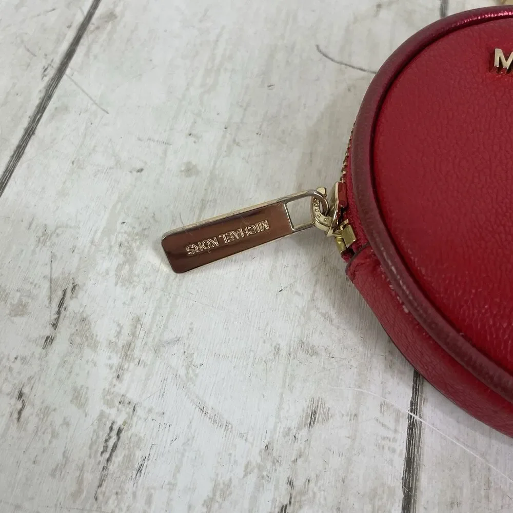Michael Kors Round Coin Purse Keychain Red Zip Pouch AirPods Case